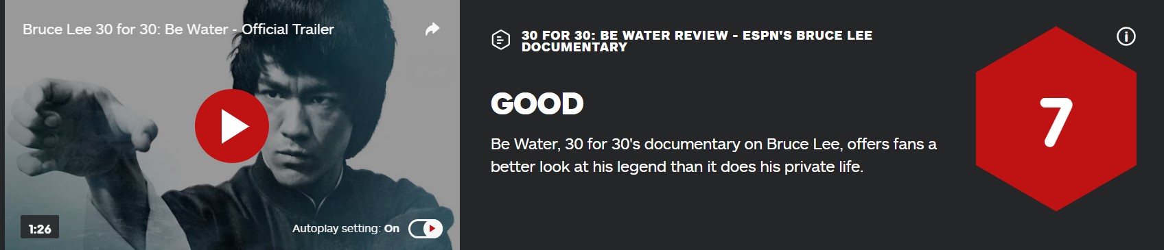 李小龙纪录片《若水》IGN 7分：他是一个时代ICON